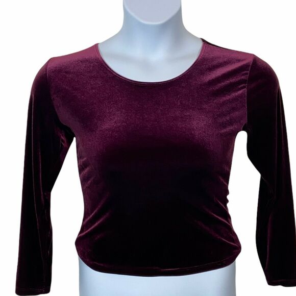 Velour Top Diamond's Vintage 80s Women's Wine Crew Neck Stretch Fitted  sz Large - Picture 1 of 14